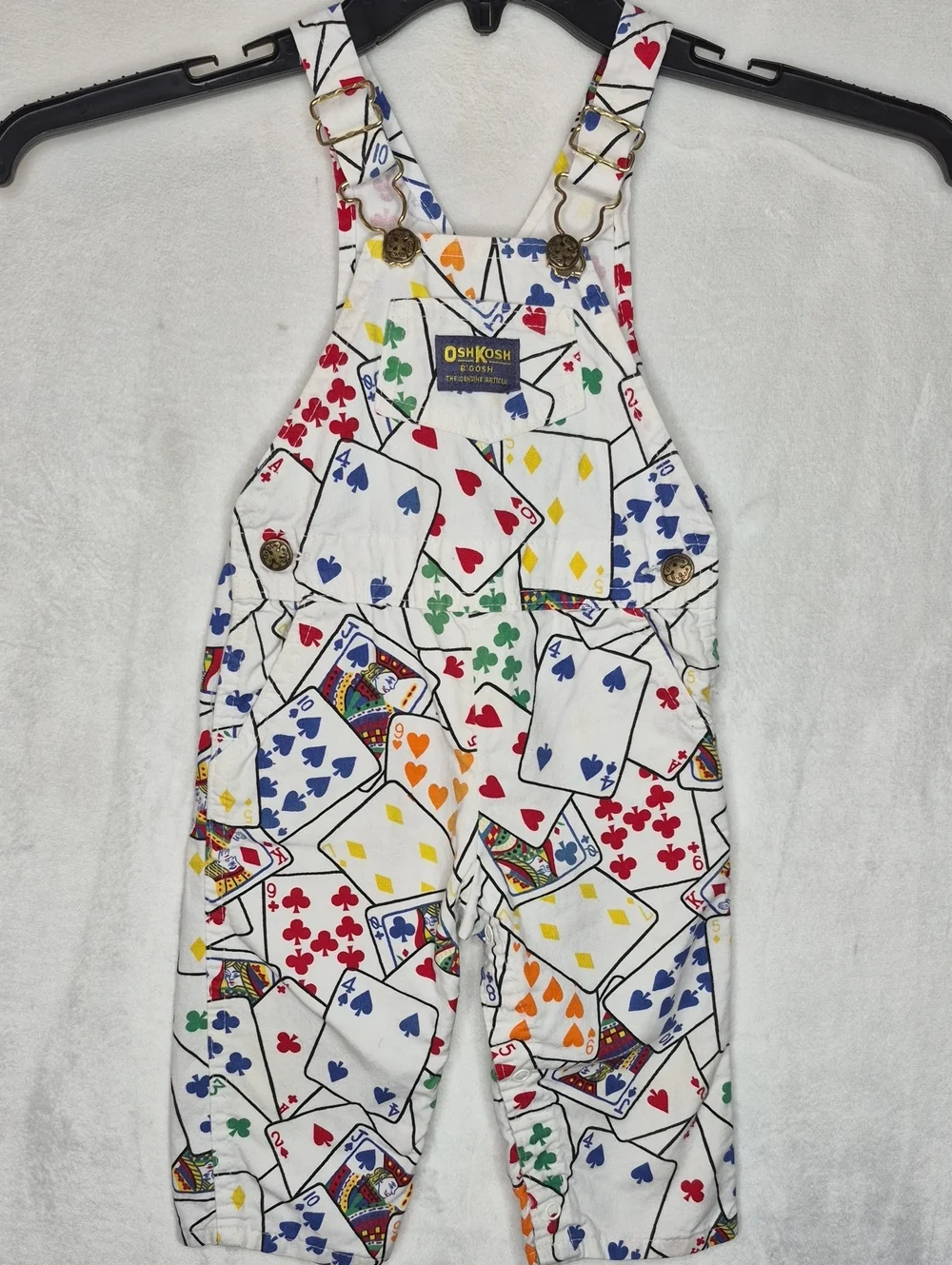 Vtg 90s OshKosh Bgosh Playing Cards Print Overalls Vest Bak Toddler Kids 24M